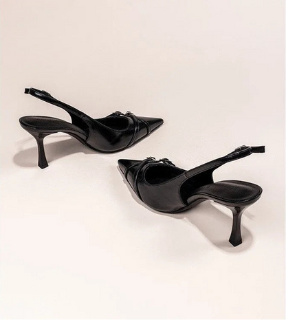 Elegant Buckle Stiletto Black Shoes