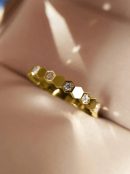 925 Sterling Silver Zircon Honeycomb 3pc Set Ring