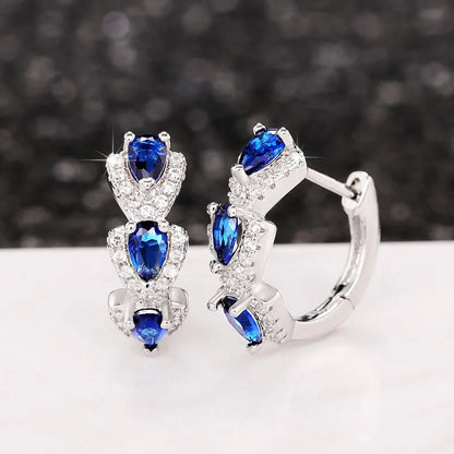 925 Sterling Silver Blue Cubic Zirconia Hoop Earrings