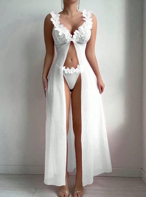 3D Floral Lace Lingerie Dress Nightgown Set