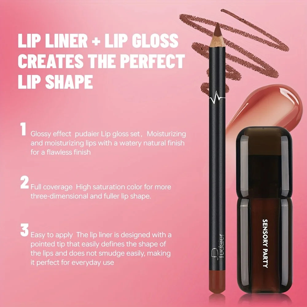 Gradient Lips Set Lip Liner + Glass Lip Gloss Mirror Shine Finish
