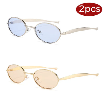 Oval Small Frame Unique Luxury Metal Sun Glasses