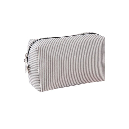 Cute Striped Canvas Pencil Case Small Travel Pouch with Zipper
