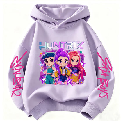 Cartoon Hunter Rumi Derpy Warm and Thick Casual Printed Purple Hoodie