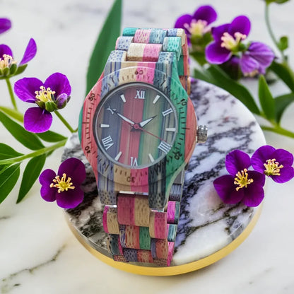 Elegant Colorful Bamboo Wooden Quartz Wood Wristwatches