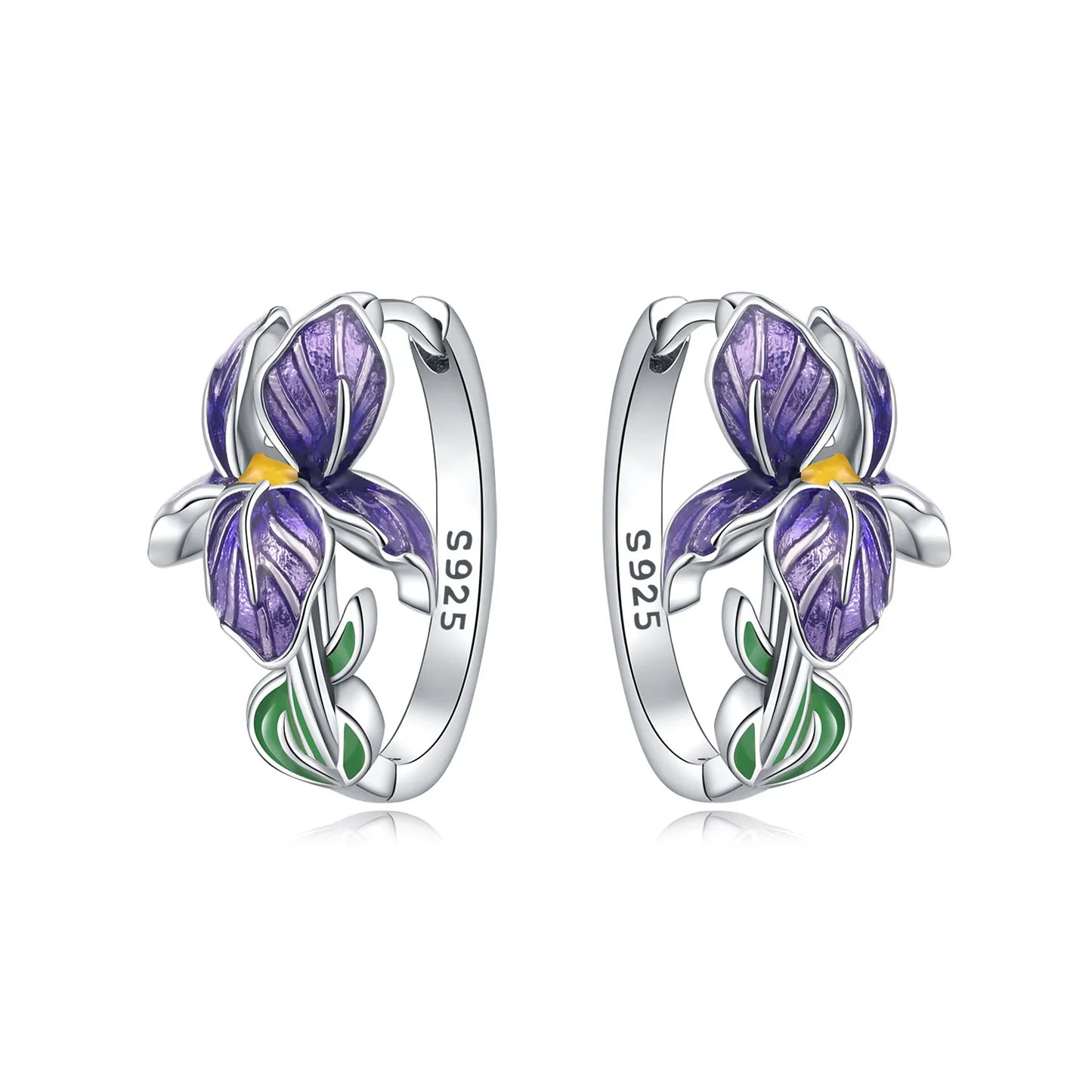 Orstarry Original 925 Sterling Silver Blue Iris Flower Earrings