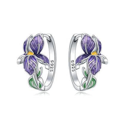 Orstarry Original 925 Sterling Silver Blue Iris Flower Earrings