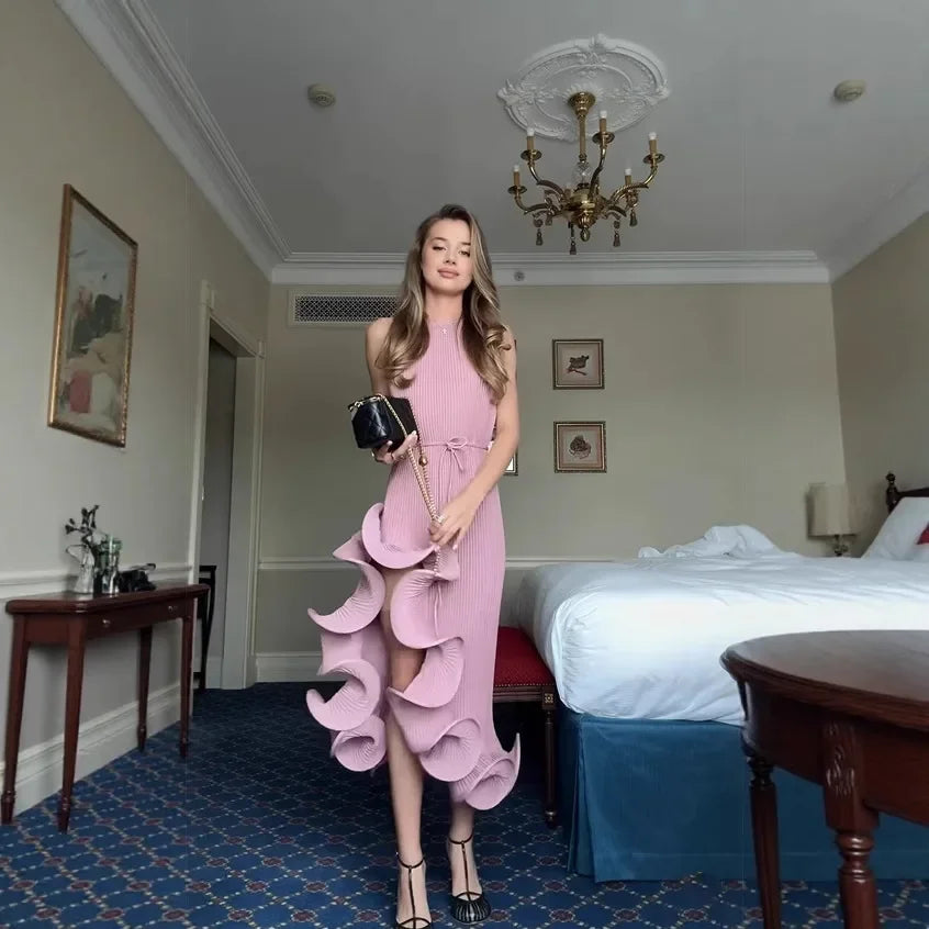 Sexy Sleeveless Knot Waist Slim Fit Midi Dress