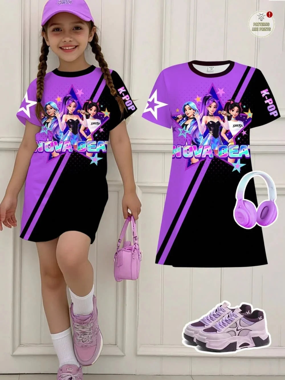 Kpop Cartoon Graphic Funny Short Sleeve Dress