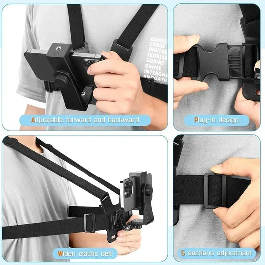 Adjustable Phone Clip Holder With Chest Strap Fixation Bracket