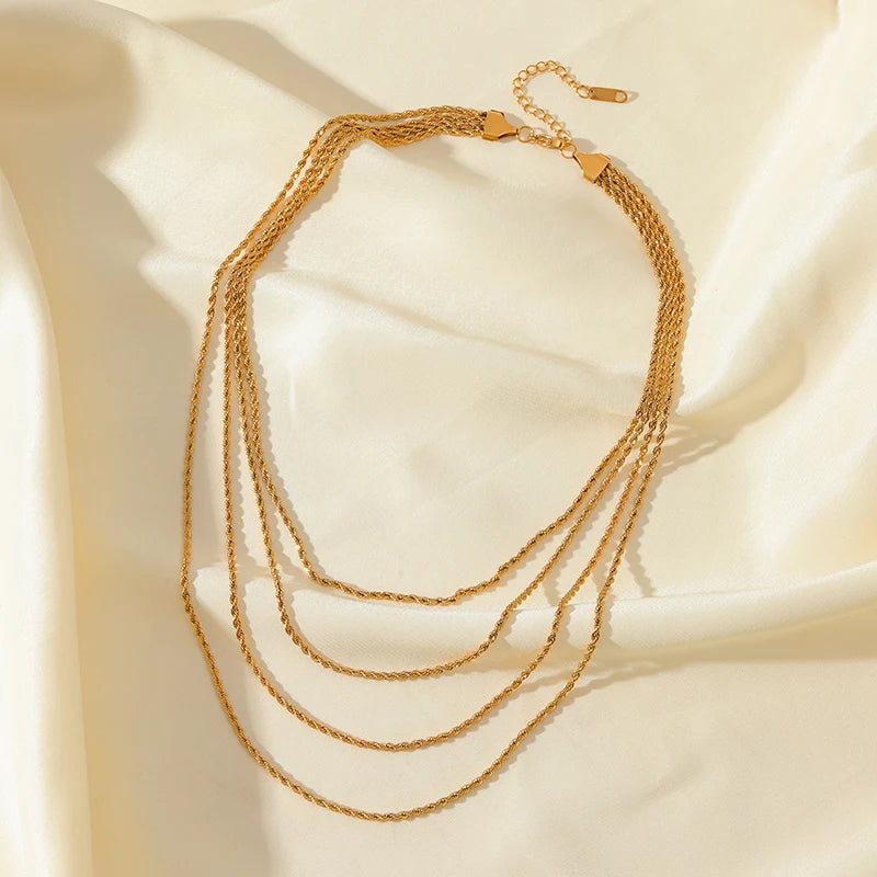 316L Stainless Steel Gold Color Woven Chain Chokers Necklace
