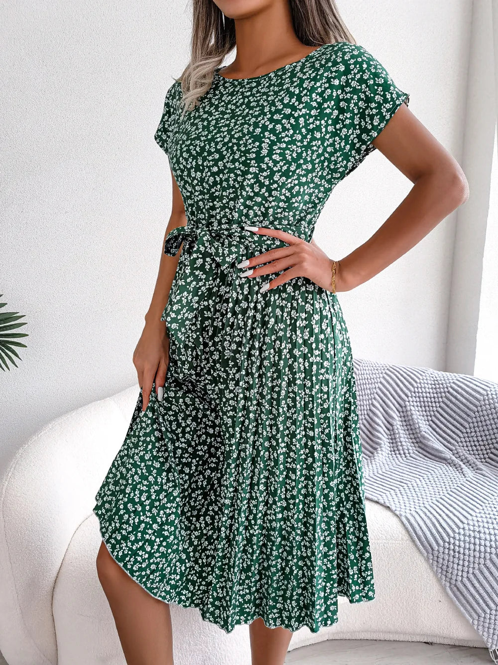Short Sleeve High Waist Dress