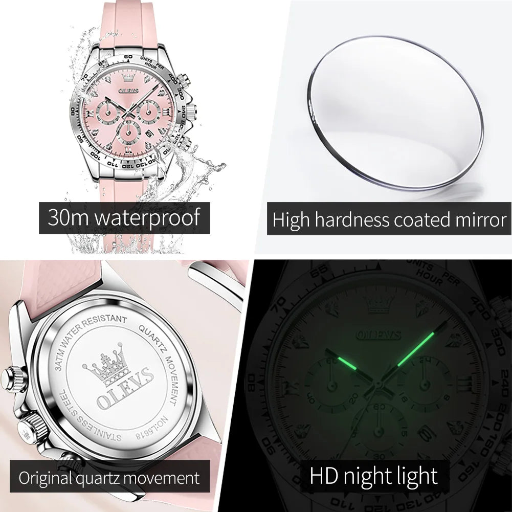 Luxury Silicone Strap Multifunctional Chronograph Quartz Watch