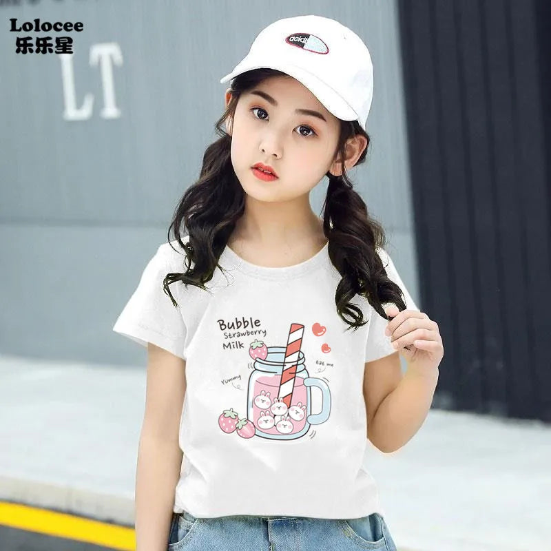 Cute Strawberry Milk Shake Cartoon T-shirt