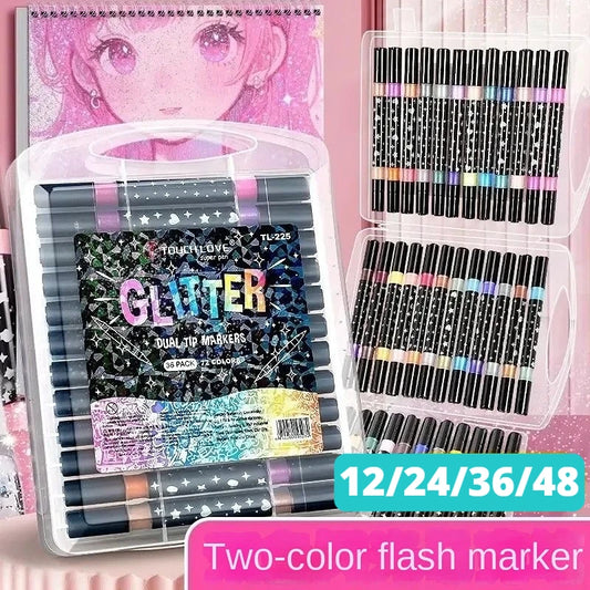 24/48/72/96 Colors Dual Brush Tip Glitter Art Markers