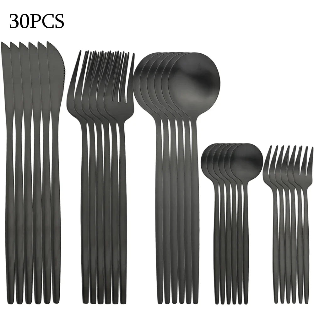 30Pcs Dinnerware Set Stainless Steel Flatware Matte Fork Spoon Knife Dinner Set