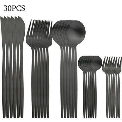 30Pcs Dinnerware Set Stainless Steel Flatware Matte Fork Spoon Knife Dinner Set