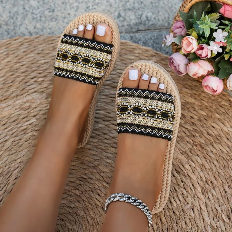 Flat Large Size Bohemian Beach Slippers