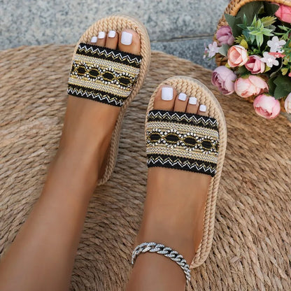 Flat Large Size Bohemian Beach Slippers