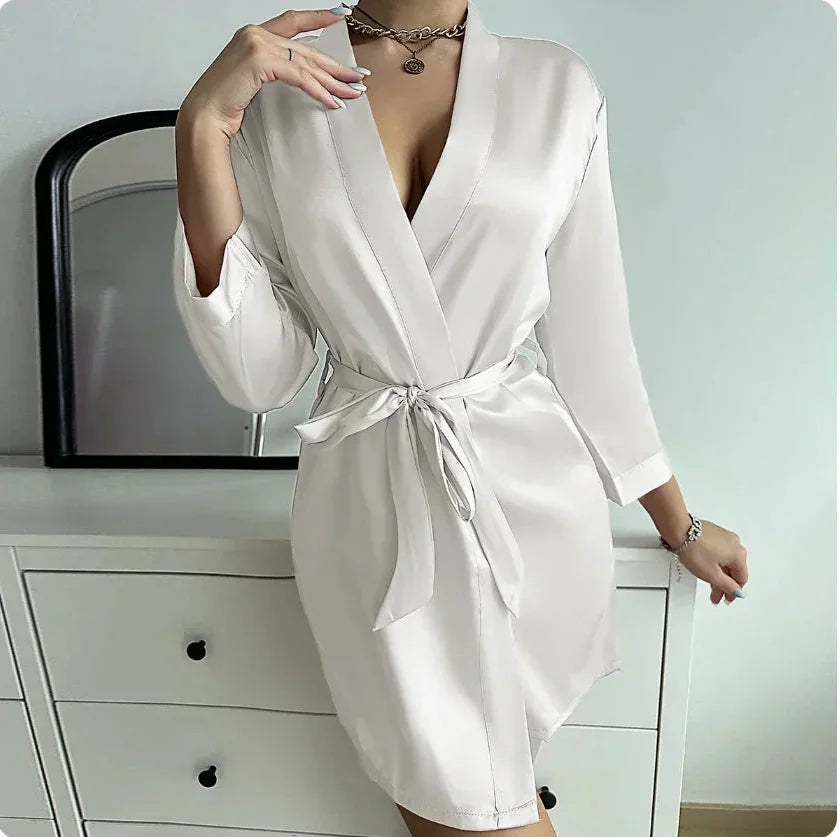 Short Silky Satin Bathrobe Lingerie