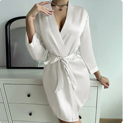 Short Silky Satin Bathrobe Lingerie