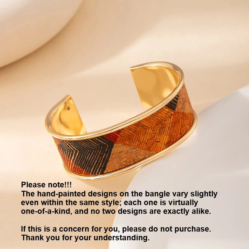 Graffiti Art Adjustable Bangle Gold Stainless Steel Bracelet