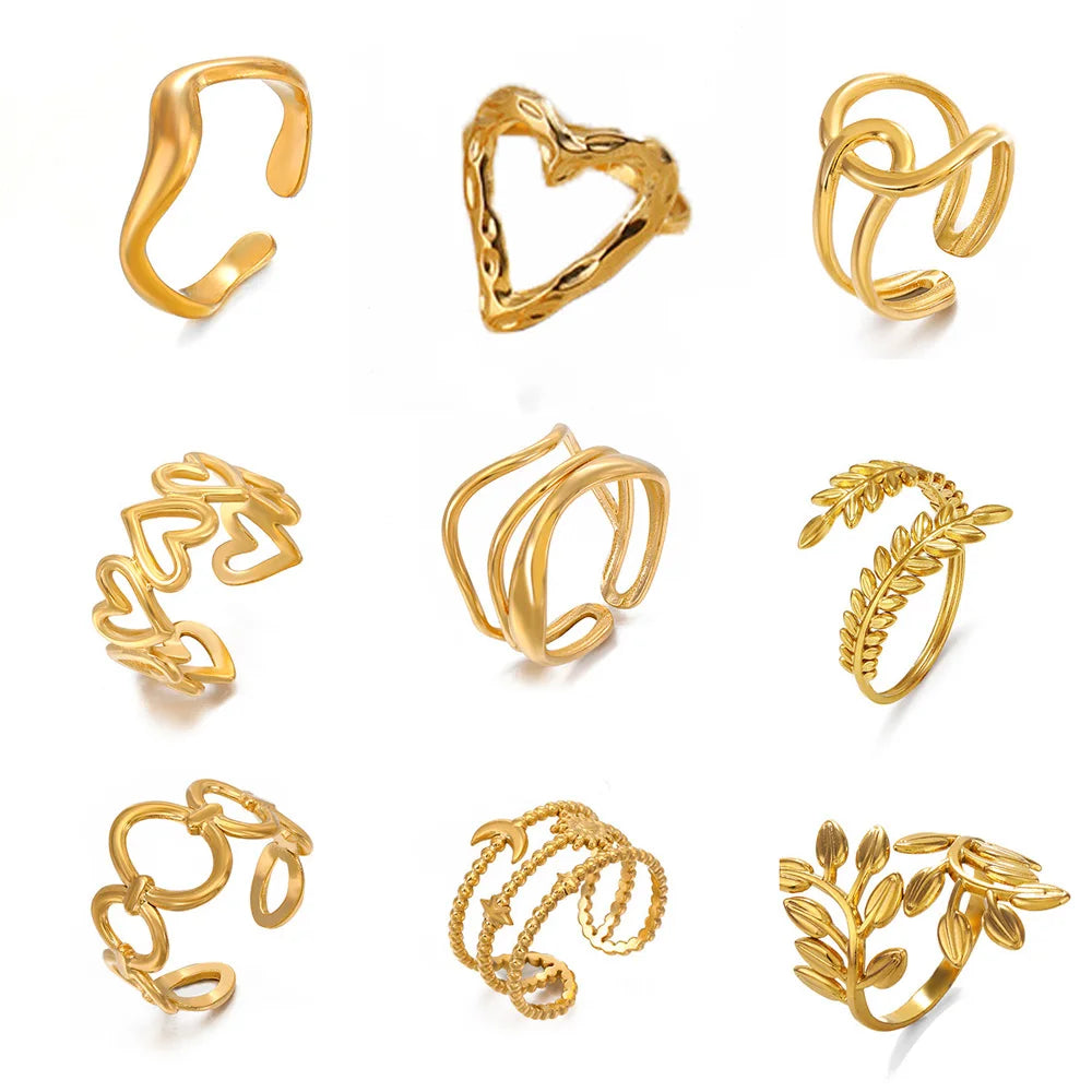 Gold Stainless Steel Heart Metal Hollow Waterproof Rings
