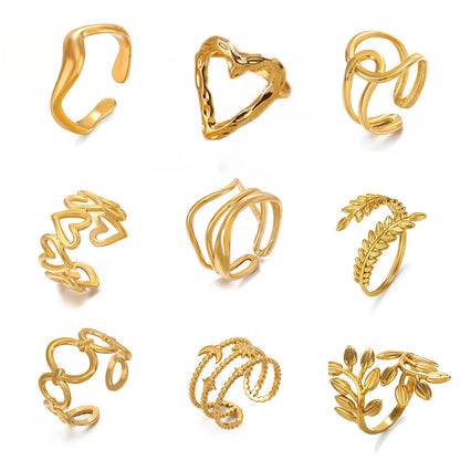 Gold Stainless Steel Heart Metal Hollow Waterproof Rings