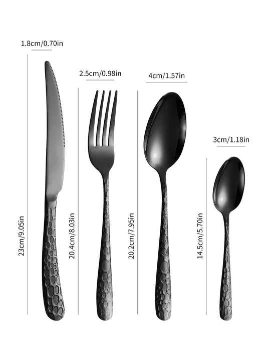 4/6/16/24pcs Black stainless steel cutlery knife