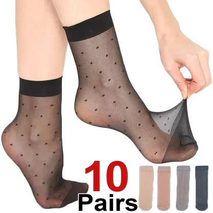 🎁 Black Dot Transparent Ultra-thin Crystal Silk Socks (100% off)