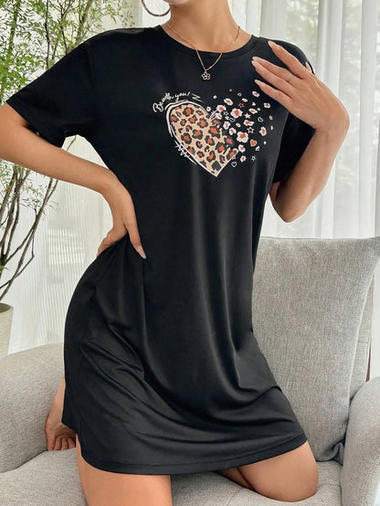 Sexy Nightgown Love Print Short-sleeved Pyjamas