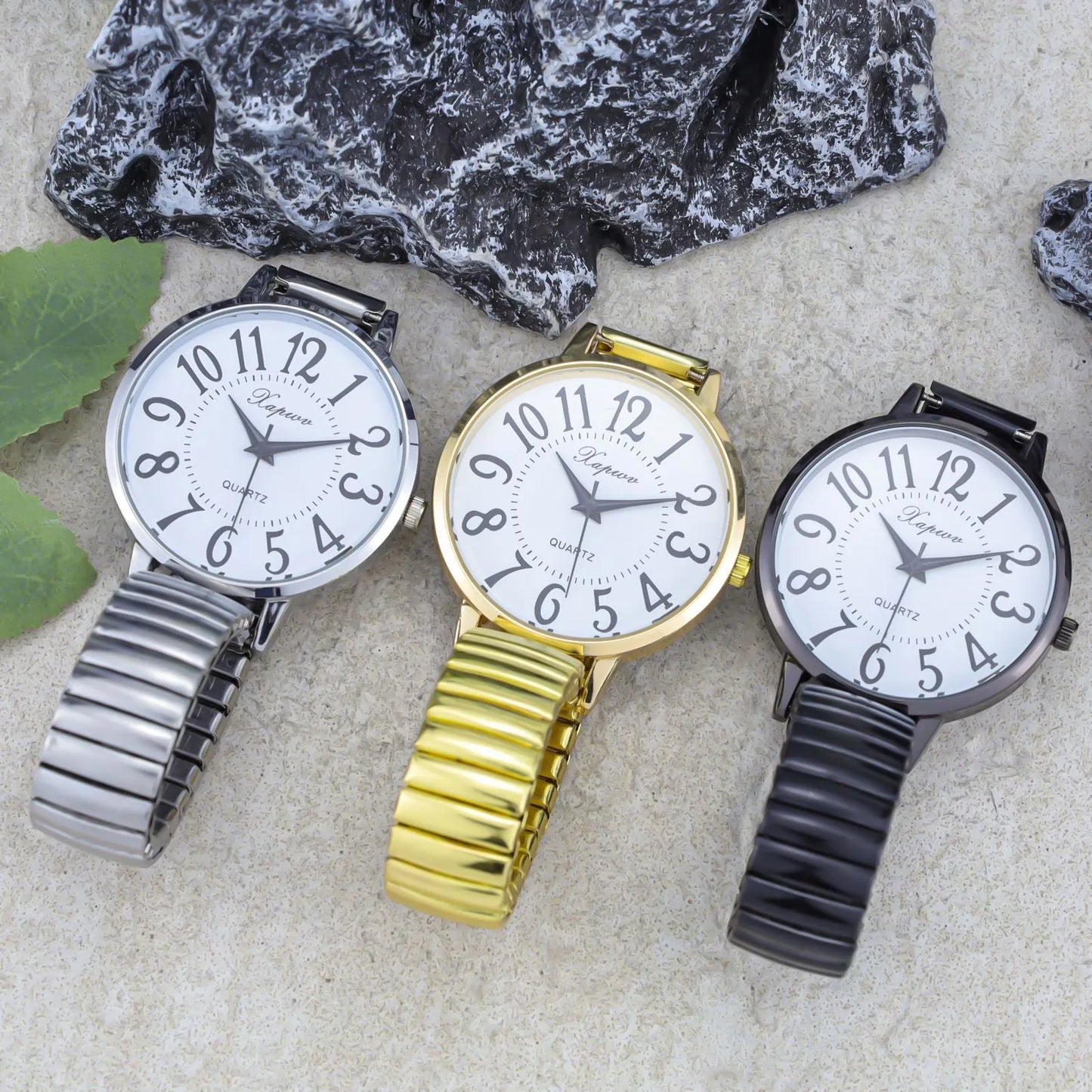 Casual Quartz Arabic Large Number Elastic Watch