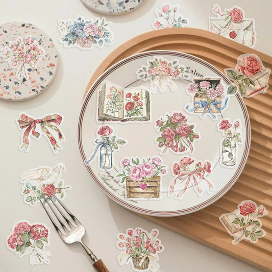 50pcs Floral Stickers Flower Natural Decorative Decals