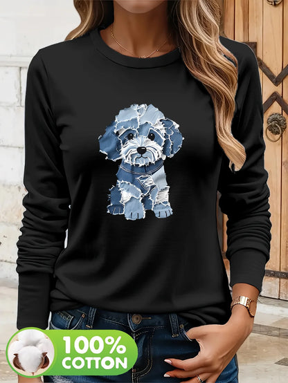 Pure cotton casual heart-shaped long sleeved T-shirt