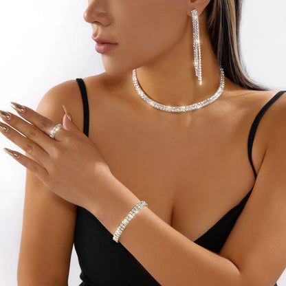 Double Layer Choker Necklace Full Rhinestone Cuff Set