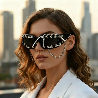 Punk Y2k Frameless Crystal Chain One-piece Bling Sunglasses