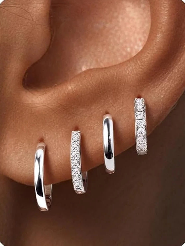 4 Pairs 925 Silver Plated CZ Hoop Cartilage Helix Sparkling Cubic Zirconia Earrings  Set