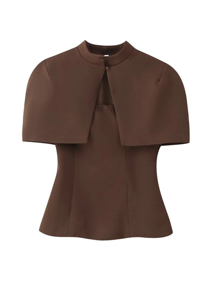 Elegant Side Zipper Strapless Tops+ Vintage O-Neck Cloak Set
