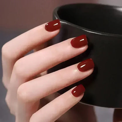 24pcs/Box Long Coffin False Nails Art Rose with Glue Wearable Jelly Nails