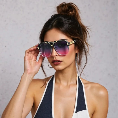 Large Frame Gradient Color Metal Decorative Sunglasses
