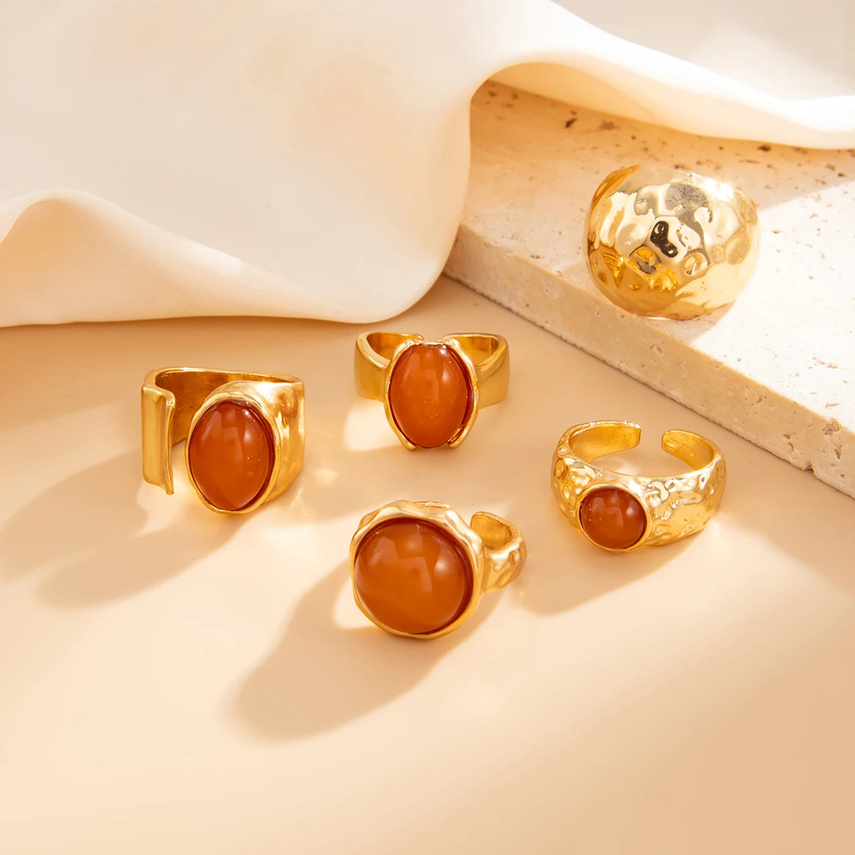 5 Pcs/Set Vintage Exquisite Inlay Acrylic Rhinestone Ring Chunky Thick Rings