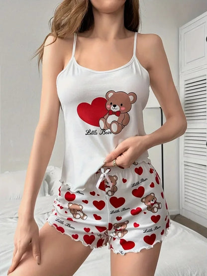 Cute Love Bear Printed Pyjamas Set
