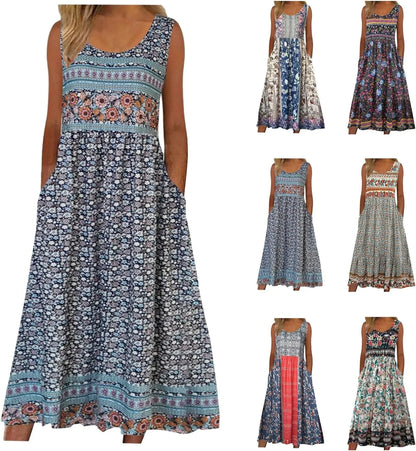 Sleeveless Bohemian floral flowing Dress