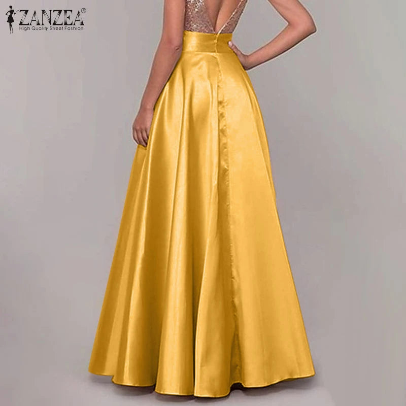 Satin Silk Black Maxi Long Skirts