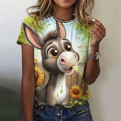 Cute Cow Donkey Pattern Flower Animals 3D Printed T Shirts