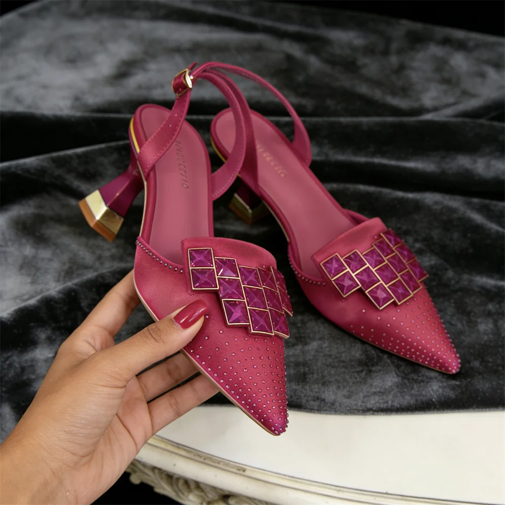 Venus Chan Elegant Green Slingback Heels with Rhinestones Shoes