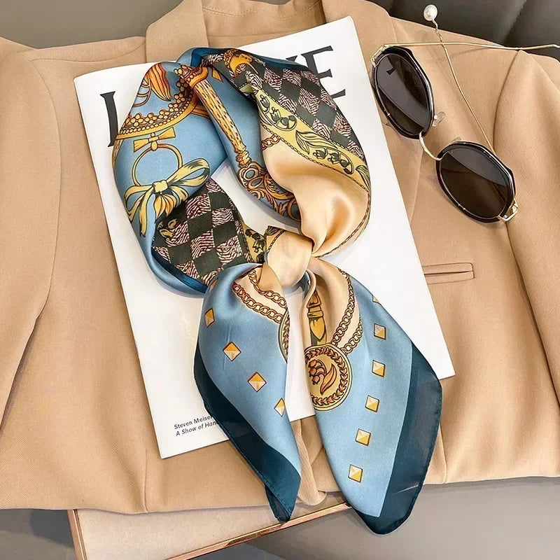Luxury Silk Square Scarf Soft Satin Horse Hairband Hijab Headband Shawl