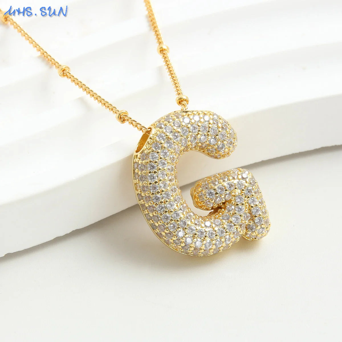 26 Letter Copper Zircon Bubble Initial Chunky Necklace