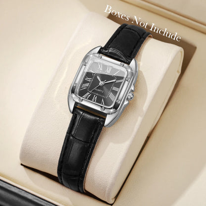 Square Leather Strap Roma Dial Quartz Watch