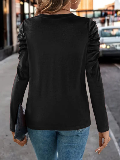 Autumn Round Neck Puff Long Sleeve Velvet Fashion Top T-shirt